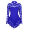Women's Floral Lace Ballet Dance Leotard Fingerpoint Sleeves Figure Ice Skating Dress Costume