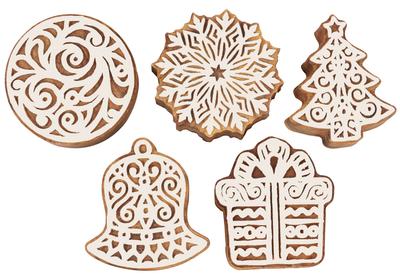 IBA Indianbeautifulart Textildruckblock Weihnachtsmotiv Ornamente handgeschnitzter Holzstempel Holzblock