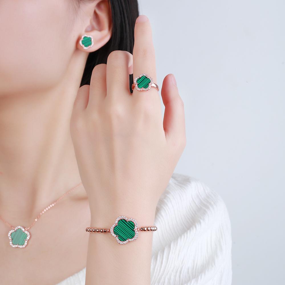 Top Quality Women Girls Five Leaf Flower Set Necklace Earrings Fashion Luxury Natural Stone Shell Set High Quality Zircon Gifts