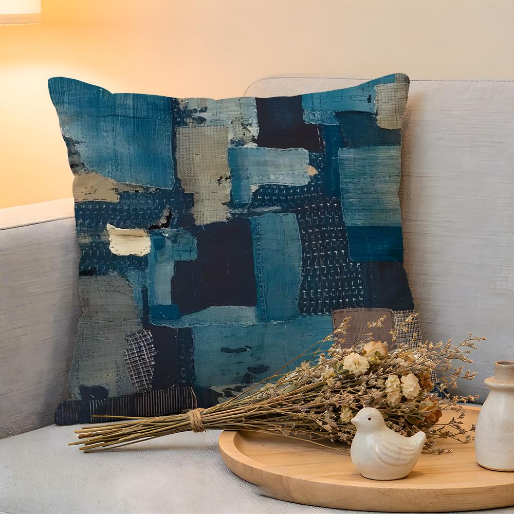 

Cushion Cover Linen SkinFriendly Soft Decorative Case for Sofa Home Decor Denim patchwork print Pillow cover 30x30cm