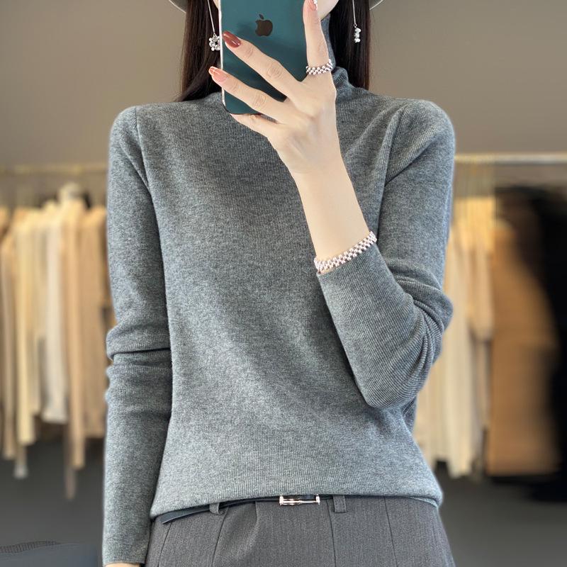 Women's Turtleneck Andy Fleece Sweater Long Sleeve Solid Knit Pullover Winter Inner Top