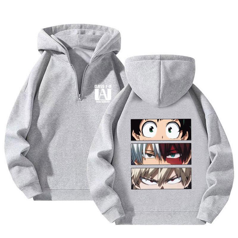 

Японское Аниме Моя Геройская Академия Толстовки Каваи Харадзюку Манга Графические Куртки на Молнии Принтованные Уличные Толстовки Унисекс Пуловеры Топы L серый