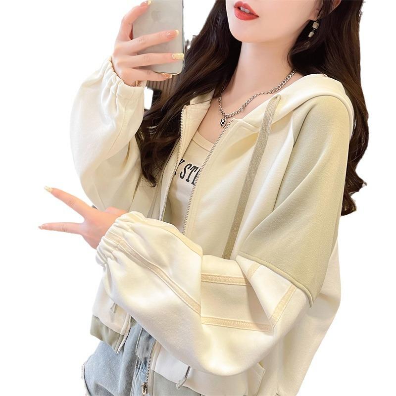 Autumn Hooded Color-block Short Jacket, Women's Spring/autumn 2026 New Loose Petite Baseball Jacket, Cardigan