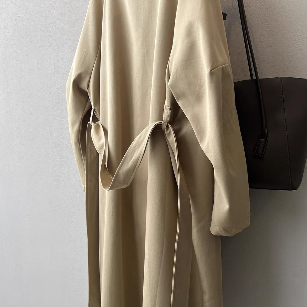 Women's Retro Style Mid-Length Cotton Trench Coat with Stand-Up Collar