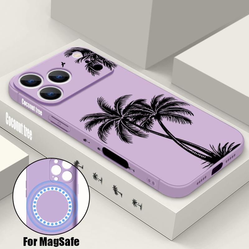 Magnetic For Magsafe Case For iPhone 17 Pro Max Ink Coconut Print Soft Silicone Phone Back Cover For iPhone 16 15 14 13 Pro Max 16e 17e