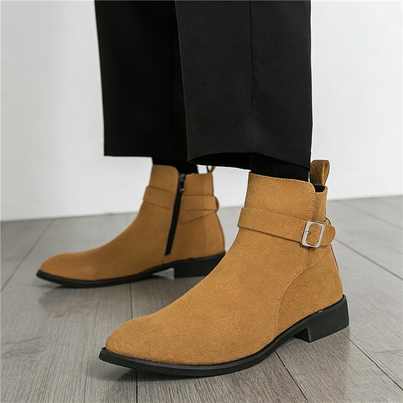 Winter Designer New Men's Pointed Toe Business Leather Casual Chelsea Ankle Boot Male Brogues High Top Shoes Zapatos Hombre