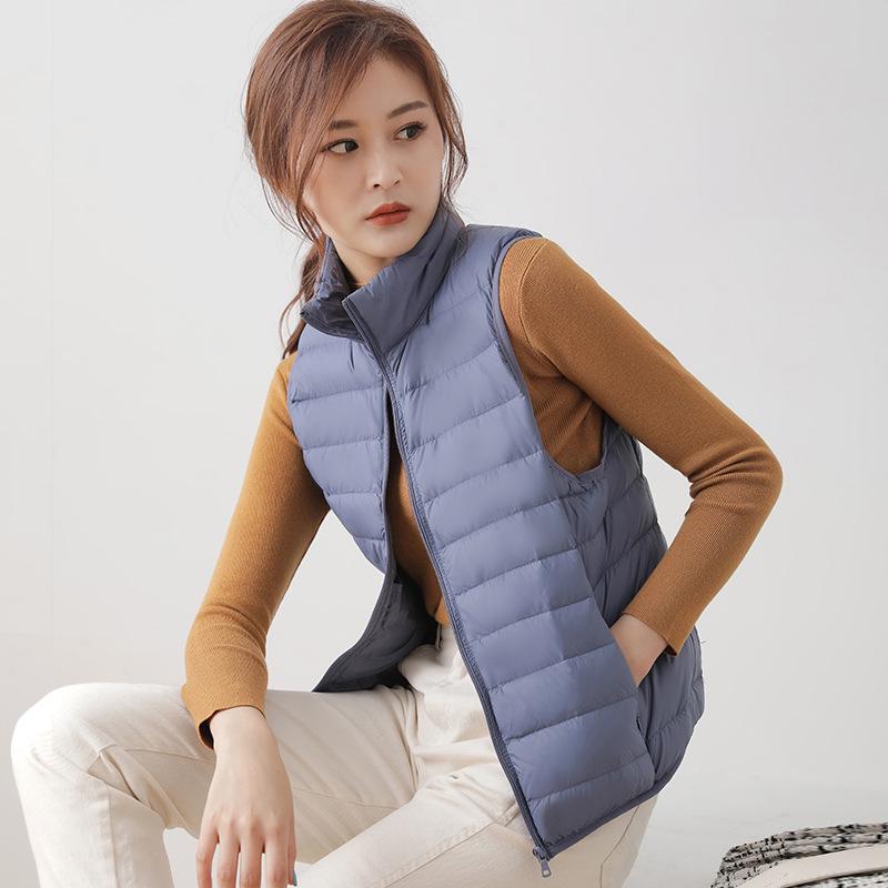 Women's Ultra-Lightweight White Duck Down Vest - Thin Style with Stand Collar