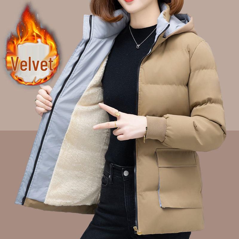 

Женская зимняя куртка большого размера с хлопковой подкладкой - на бархатной подкладке, теплая и утолщенная для мам среднего возраста 2024 5XL
