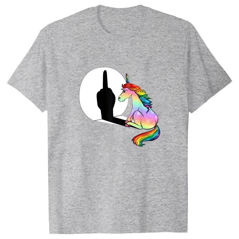 Unicorn Middle Finger T Shirt Women Mens T-Shirt Streetwear Tshirts Anime Clothes Four Seasons