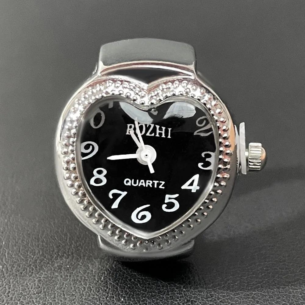 Women Men Mini Italian Heart Finger Watch Ring Roman Numeral Quartz Analog Watch Fashion Jewelry Clock for Couple Gifts