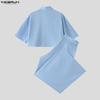 INCERUN Two Pieces Summer Men Lapel Neck Short Sleeve Cropped Tops and Pants Sets