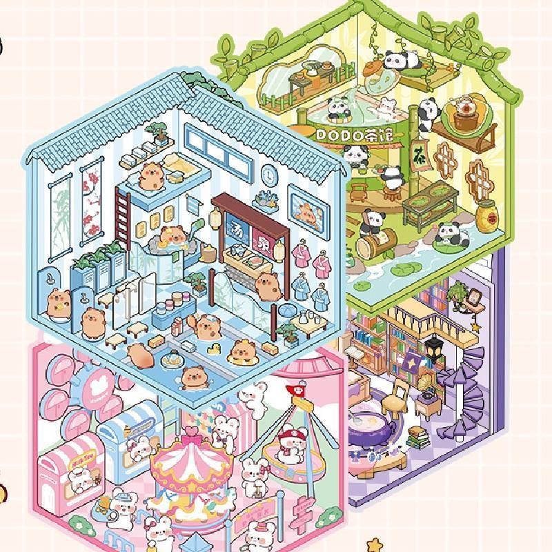 3d House Miniature Sticker Book With Pet Material For Kids Diy Craft Special Characters Included