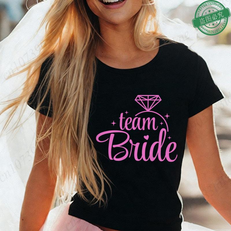 Team Bride Matching T-Shirts Diamond Ring Graphic Tees Bachelorette Hen Party Summer Short Sleeve O Neck Tops for Bridesmaids