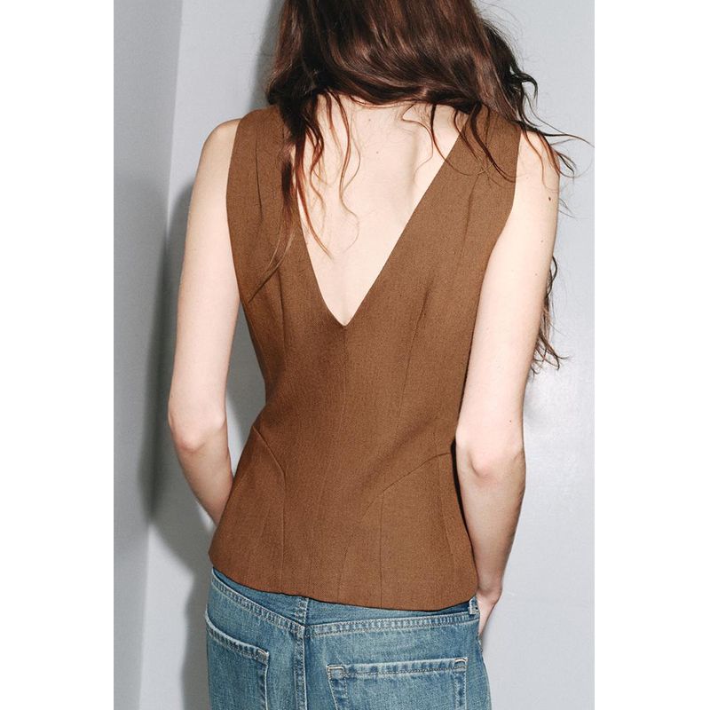 Summer New Women clothes Linen Blend Single Row Multi-Buckle Minimalist All-Match V-neck Sleeveless Vest 3503586