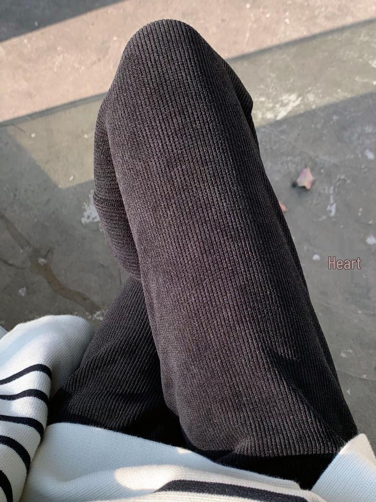 Damen Kaffeefarbene Chenille-Cordhose mit weitem Bein - Herbst/Winter Bodenlang, Lässig Gerades Bein - Weiß