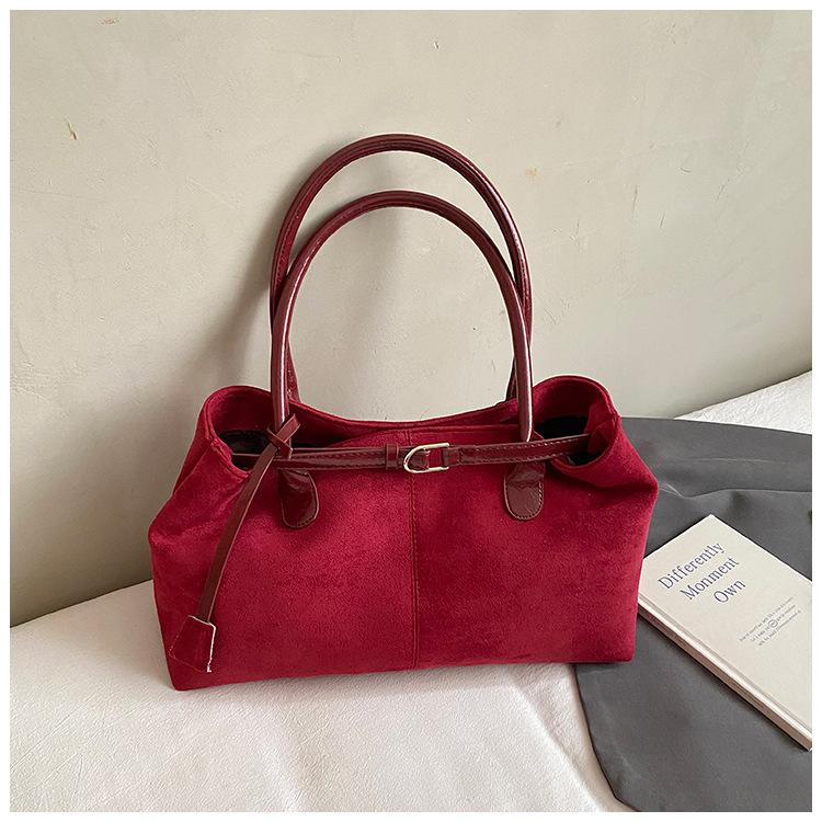 Autumn retro large-capacity suede bag women's 2025 new casual commuter shoulder bag portable tote bag