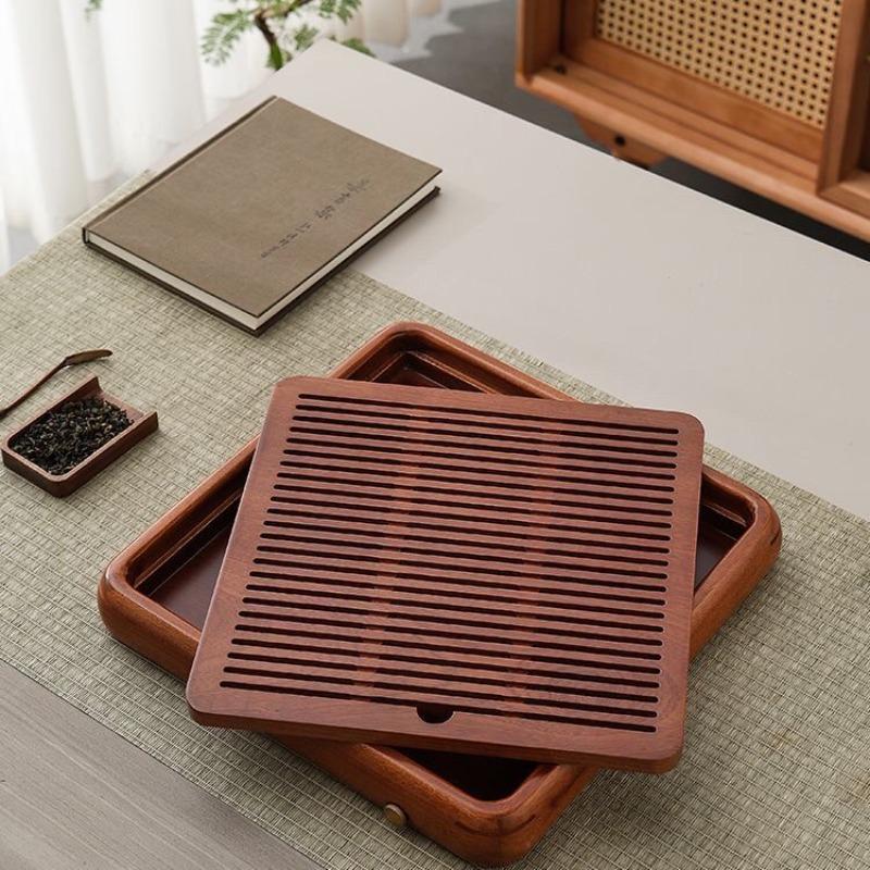 Rosewood Solid Wood Tea Tray for Desk, Office Integrated Water Storage & Drainage Tray, Tabletop Tea Ceremony Drip Plate