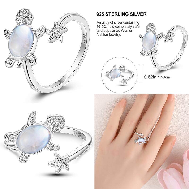 925 Sterlingsilber Offener Ring Farbiger Zirkonia Schmetterling Sonne Mond Schildkröte Ring Passend für Frauen Hochzeit Verlobung Silber Geschenk