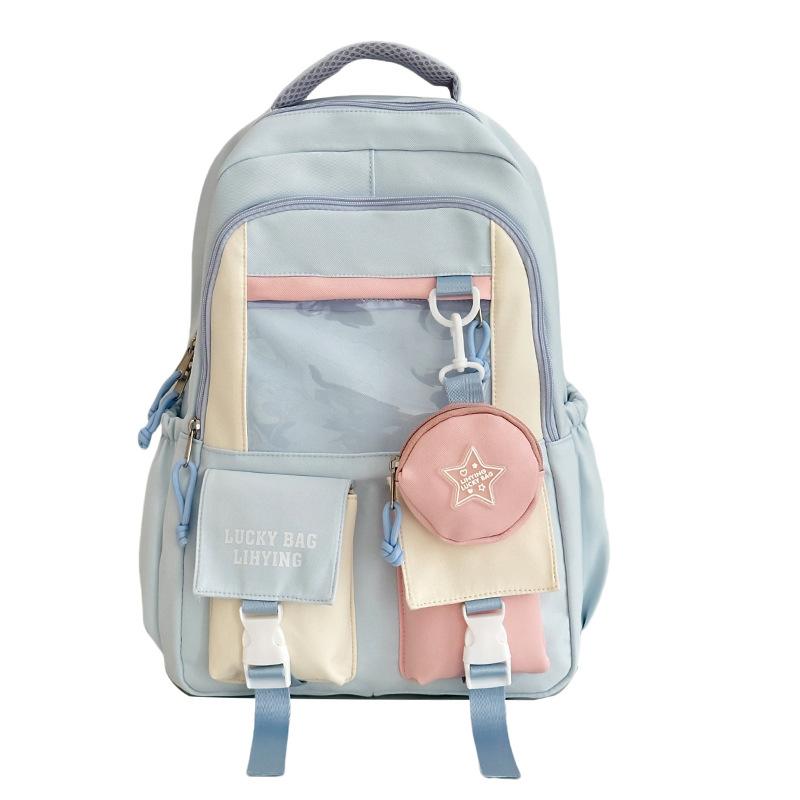 

Large Capacity Backpack Women s Commuter Computer Backpack Student Color Block Schoolbag синій