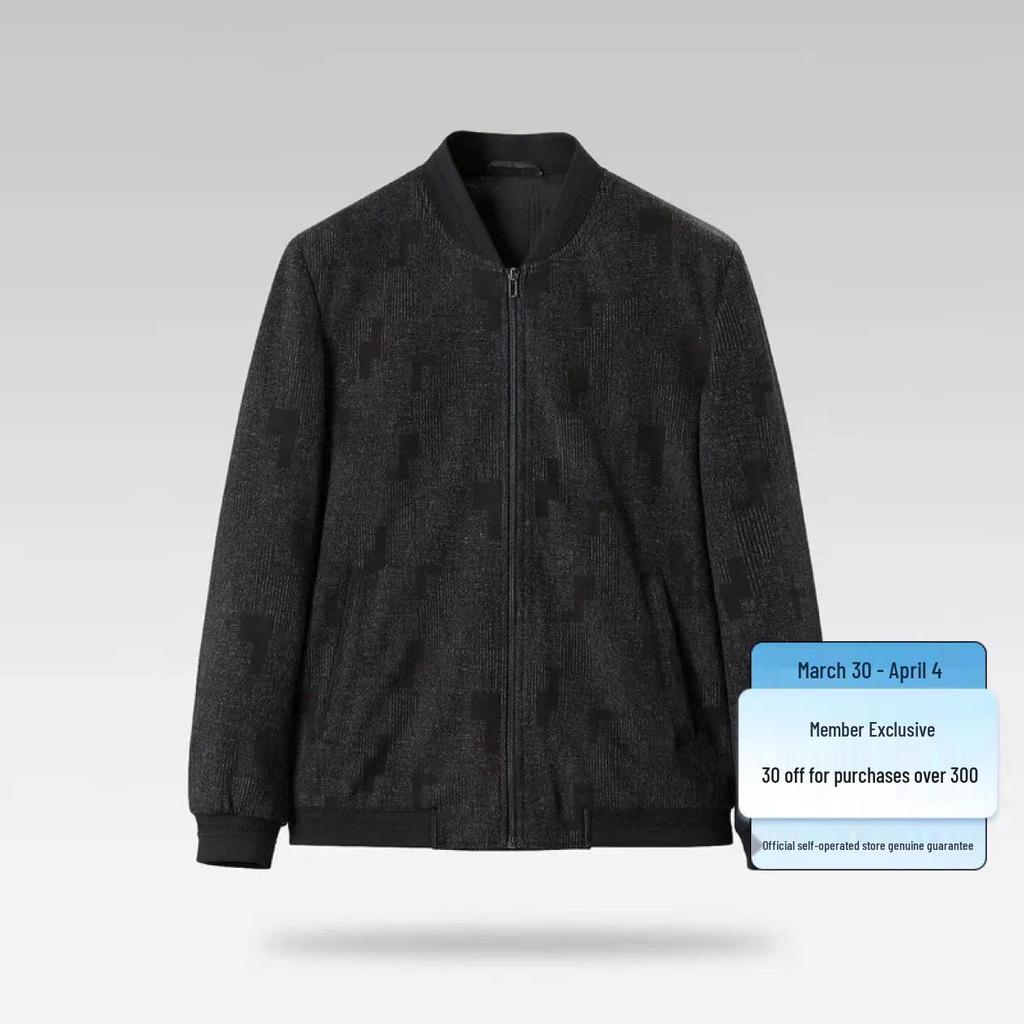 Men's Autumn Letter Print Baseball Collar Jacket with Large Pockets