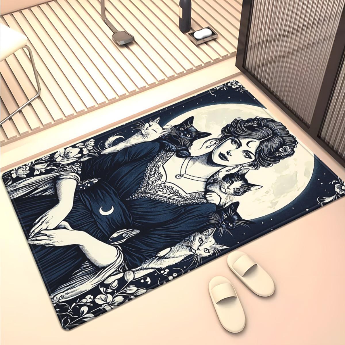 

Moon goddess cat woman vintage art rug living room bedroom carpet mystical feline design soft plush anti slip floor mathomedecor 60x90cm