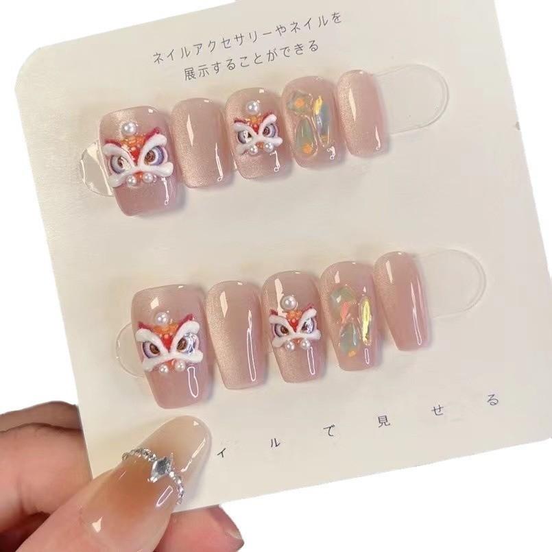 Handmade Exquisite Lion Nail Art National Style Handcrafted Decoration Nail