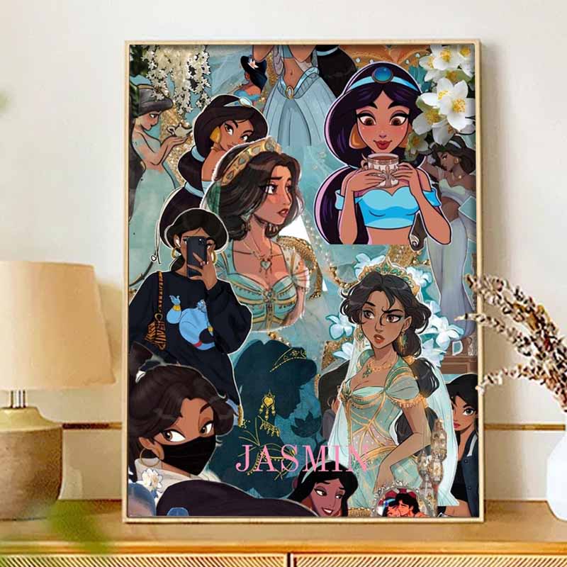 Disney Diamond Painting 5D DIY Jasmine Diamond Painting Set Suitable for Adults/Beginners Creative Gift Home Decoration