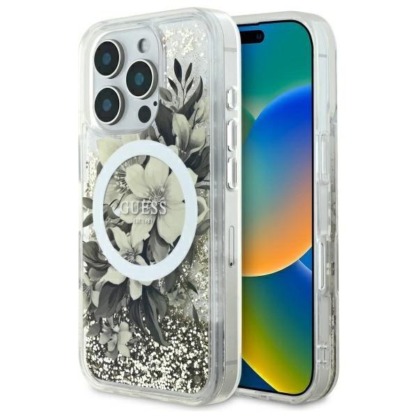 Guess Guhmp16Llfmwte Iphone 16 Pro6.3 Beige/Beige Hardcase Liquid Glitter Flower Magsafe