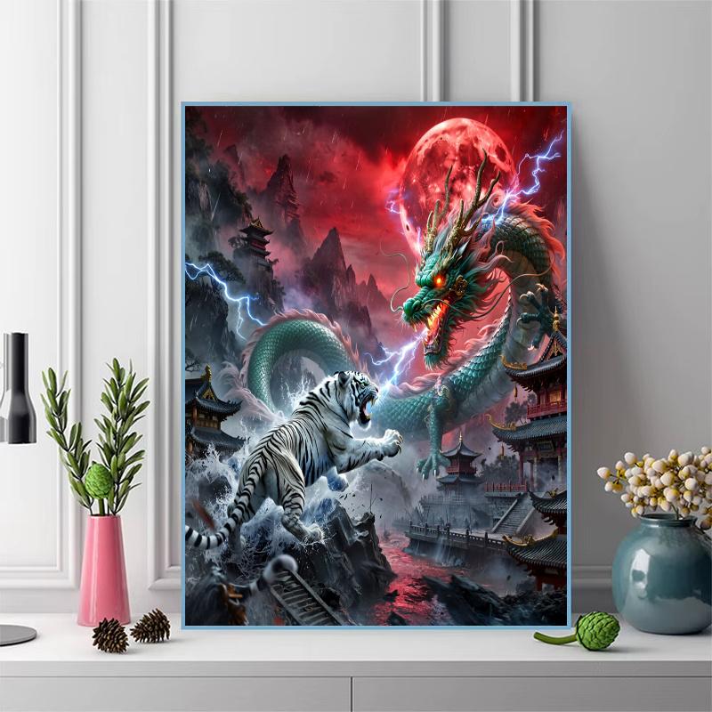 Dragon and Tiger 100% Round Full Drill 5D DIY Diamond Painting Embroidery Cross Stitch Rhinestone Décor