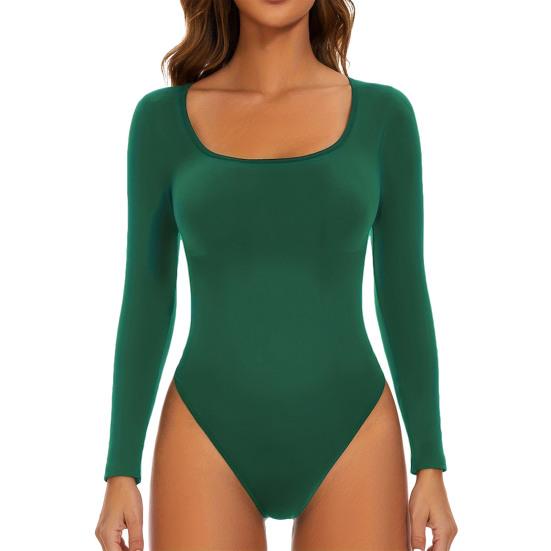 

Женский боди с длинным рукавом из термофлиса, с квадратным вырезом, облегающий, теплый базовый слой, топы, осенние мягкие базовые футболки L зелёный