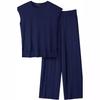 2026 Solid Color Knit Set: Sleeveless Top & Wide-Leg Crop Pants, Slim Fit, Round Neck