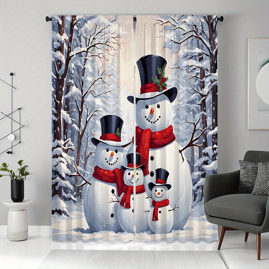Snowman Santa Hat Print Curtains Polyester Fabric Perfect Living Room Bedroom Decoration Curtain Machine Washable Ideal For Great