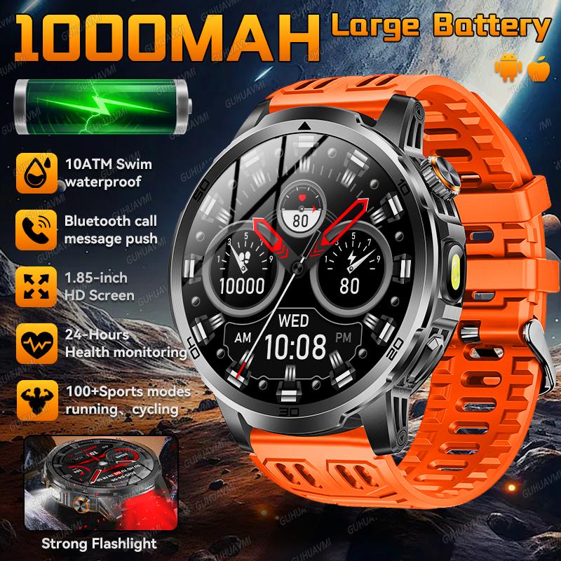 New Military Outdoor Sports 1000mAh Battery Smart Watch Men 1.85" Large Screen Wireless Call SOS Mode 10ATM Swim Smartwatch