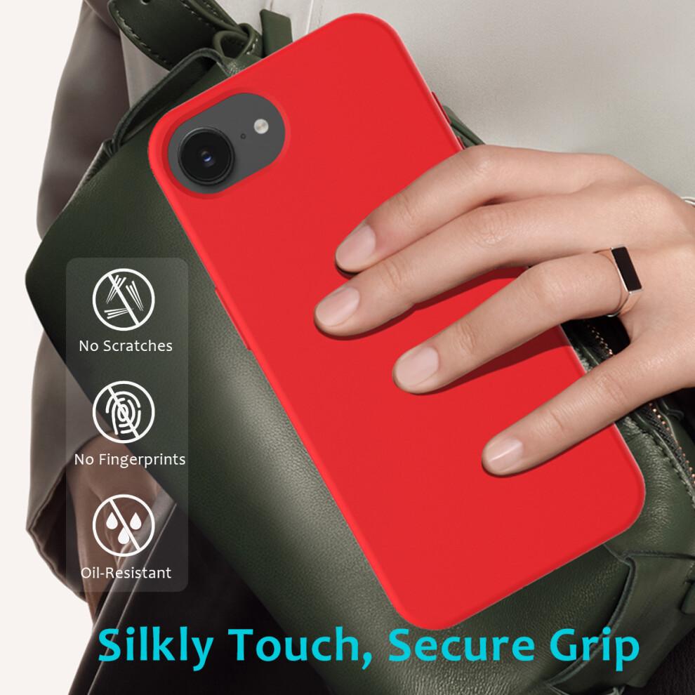 (iPhone 16e, Red) For iPhone 16e Case Drop Proof Liquid Silicone Soft Lining Back Phone Cover