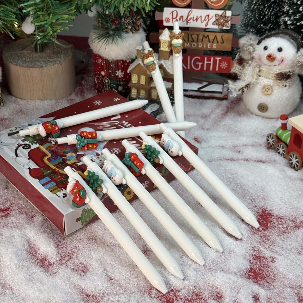 10Pcs White Christmas Shape Patch Press Gel Pen Cartoon Press Pen Holiday Gift Novelty Stationery Teacher Party Favors Back To School