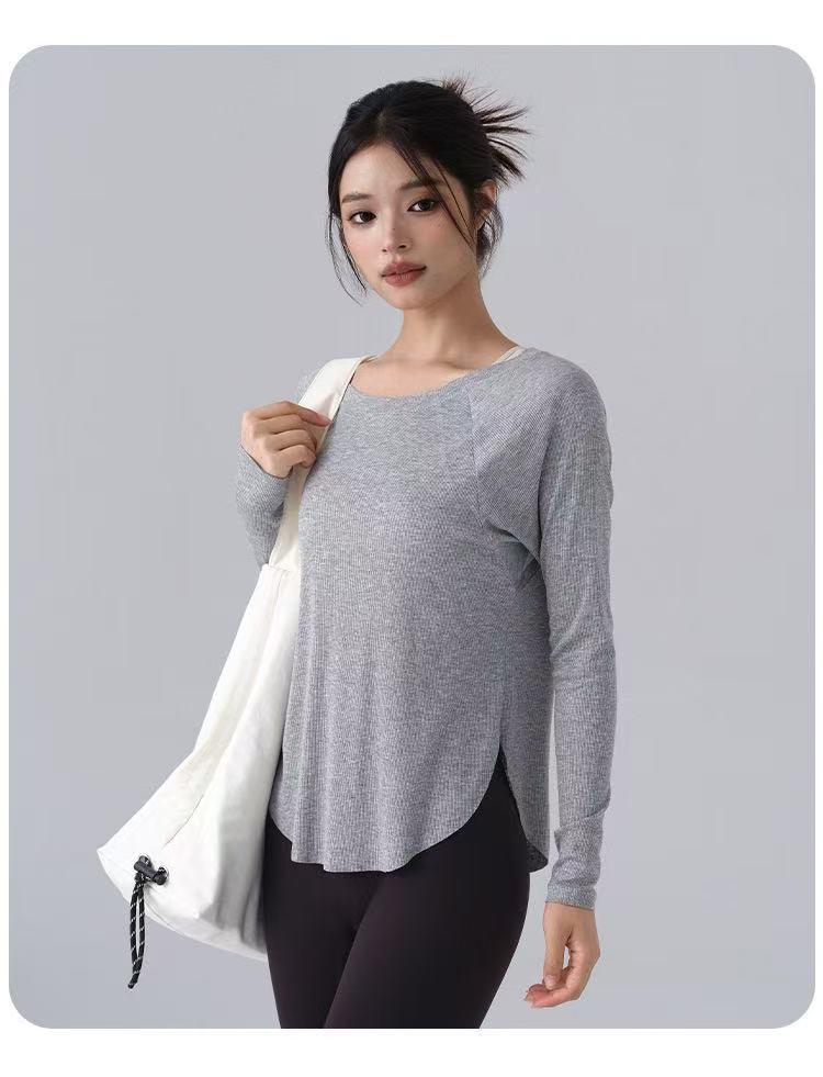 Women's Long Sleeve Ribbed Yoga Top - Autumn/Winter Collection, Slim Fit, Nude Feeling, Perfect for Pilates & Outdoor Sportswear
