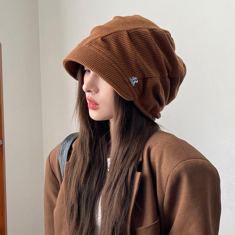 Spring and Autumn Thin Hat Women's Big Head Circumference Show Face Small Baotou Hat Casual Versatile Stacking Hat Warm Cold Hat