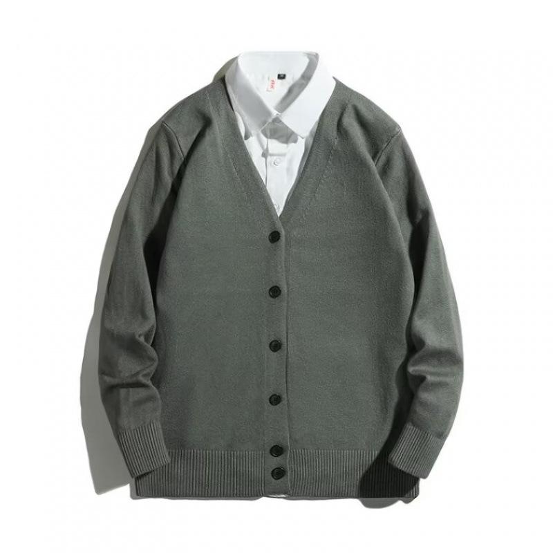 Men's V-neck Cardigan Sweater - Spring & Autumn Hong Kong Style Versatile Knitwear