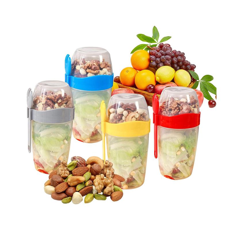 Salad Cup With Lids And Fork Portable Breakfast Cup Fresh Salad Shaker Container Cereal Nut Yogurt Salad Cup Lunch Box Bento Box
