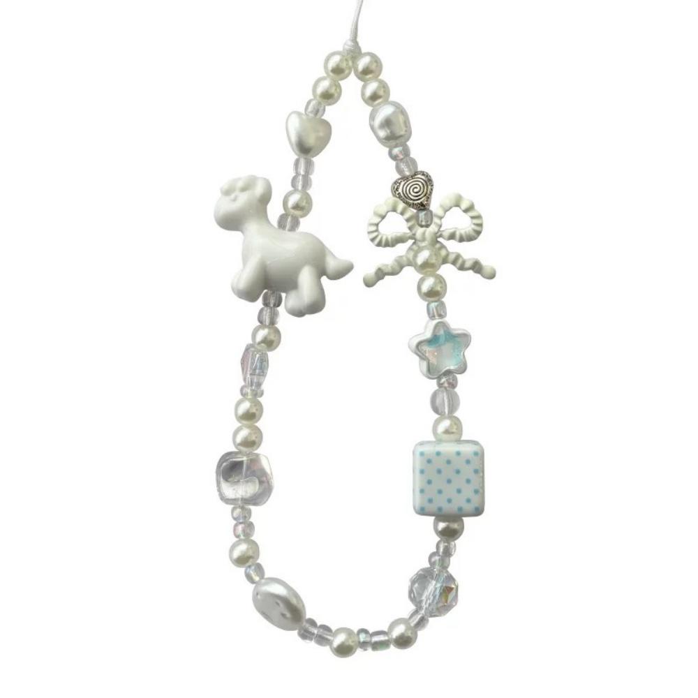 ins style white pony bow beaded phone strap for ccd camera bag charm phone case lanyard