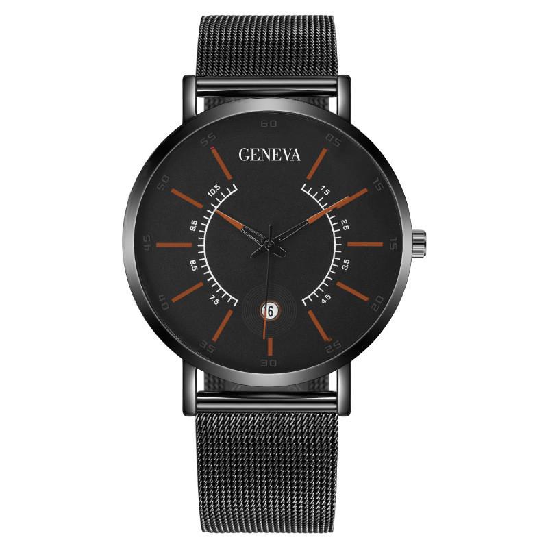 

Geneva Style Mens Quartz Watch With Calendar And 24h Indicator For Business And Casual Use Black