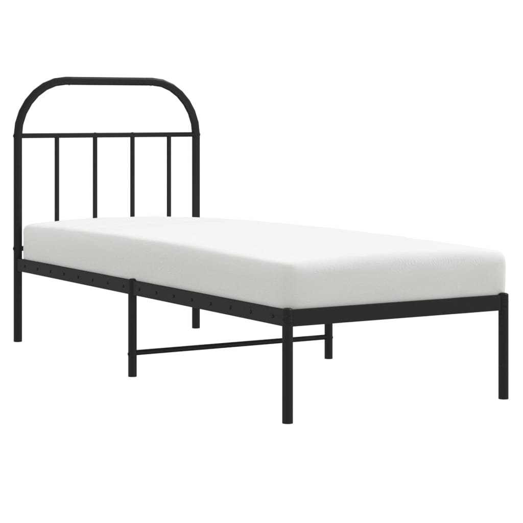 Metal Bed Frame with Headboard Black 75x190 Cm