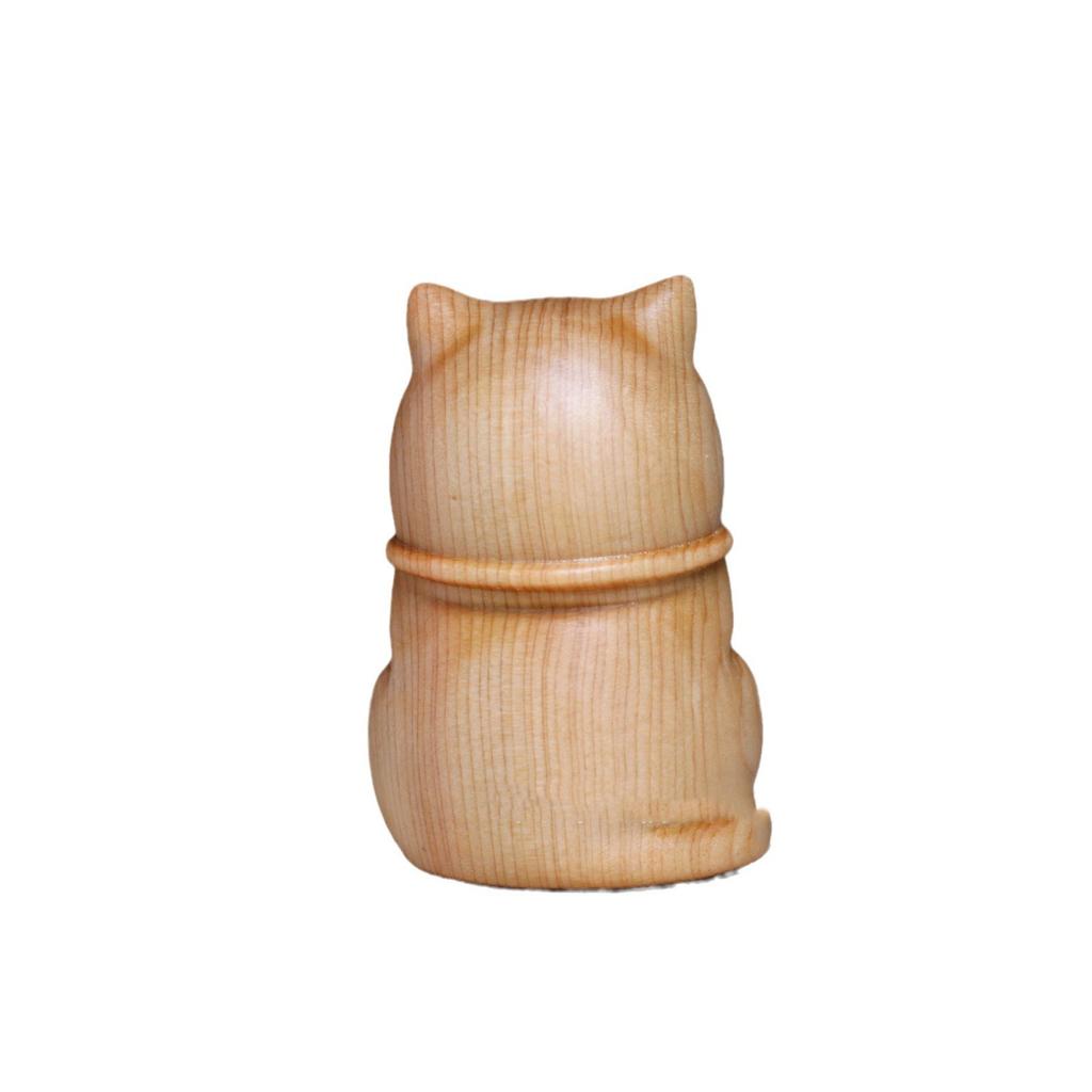 Wooden Carved Lucky Cat Figurine,Miniature Cute Cartoon Chubby Cat Pet Statue Souvenirs,2.2" Office Home Decor Holiday Gifts