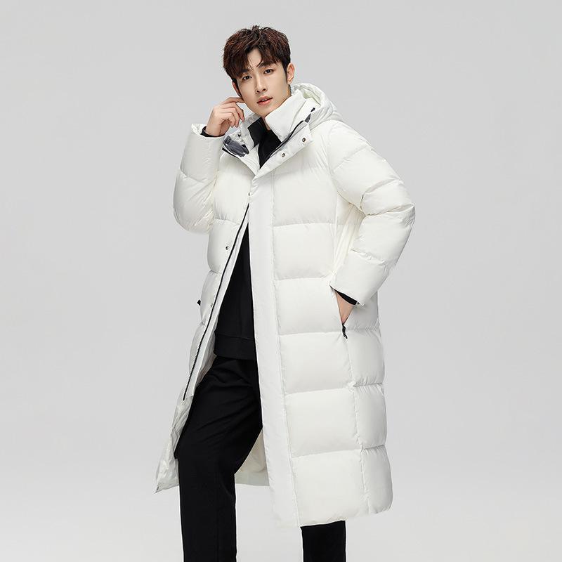 

Зимняя куртка-пуховик с капюшоном для студентов, универсальная куртка-пуховик для мужчин и женщин с одинаковым 50% белым утиным пухом, теплая куртка до колена S белый