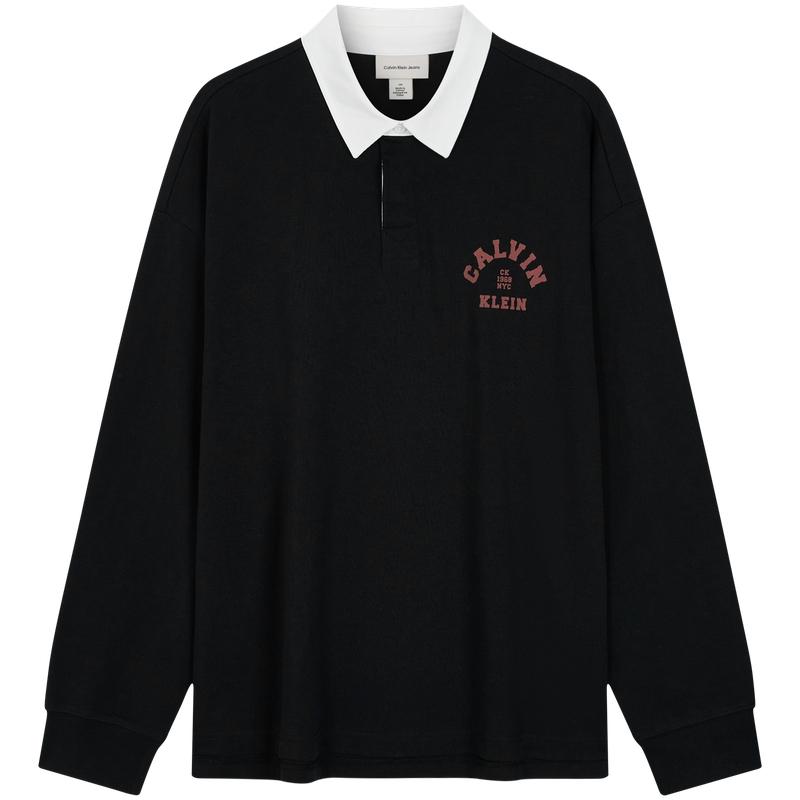 

Calvin Klein American Campus Style Letter Print Color Block Polo Shirt Long Sleeve Men Polo Shirts 4RE227G M