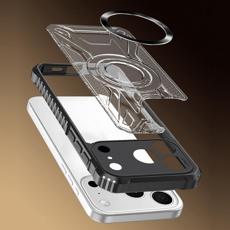 Shockproof Clear Armor Case For iPhone 17 Pro Max 16 15 14 13 Pro Max Magnetic Metal Ring Hybrid TPU+PC Phone Bumper Cover