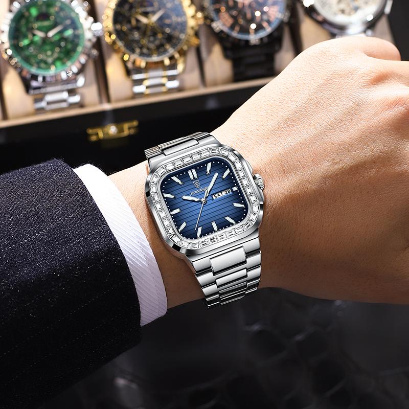 Luxury Watch for Men Waterproof Luminous Quartz Watch Stainless Steel Square Quartz Men's Watches