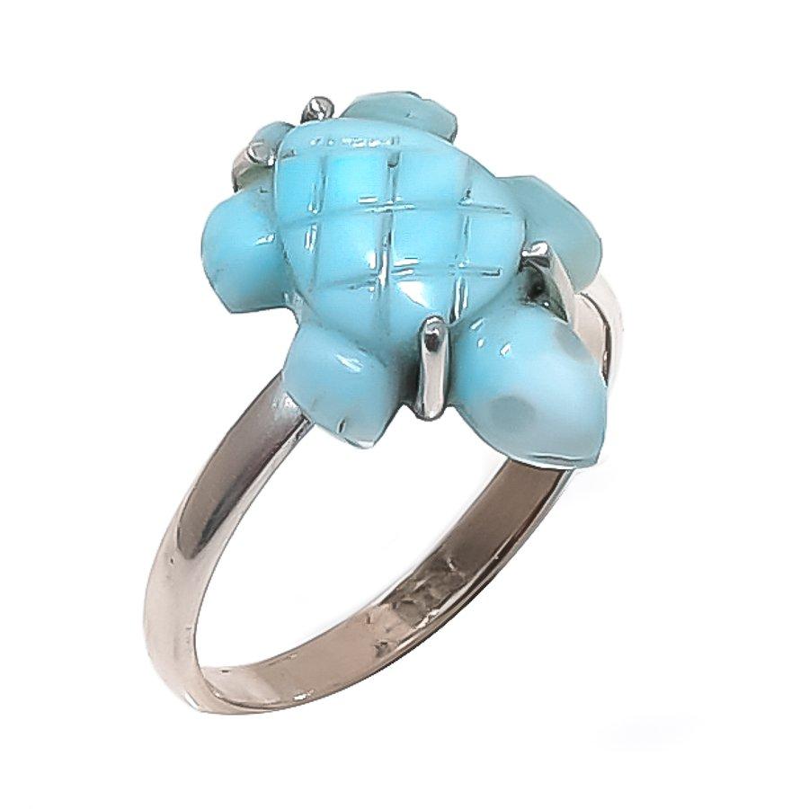 

Natural Larimar Gemstone Handmade 925 Sterling Silver Jewelry Ring Size 9 H3D49
