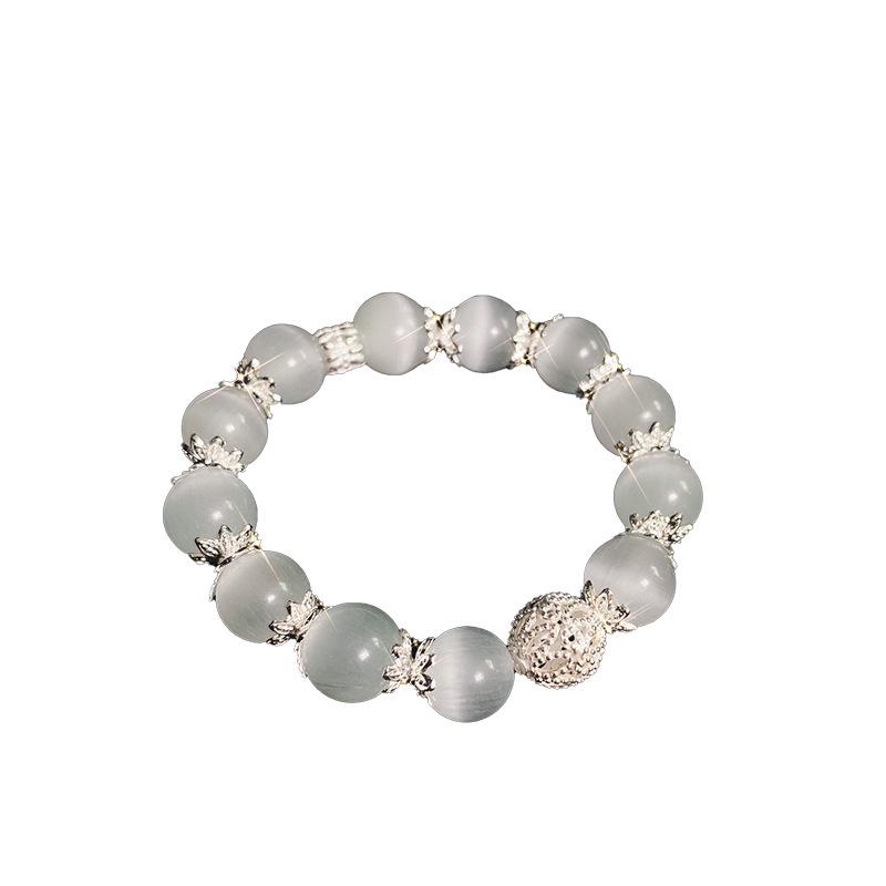 Ice Clear Crystal Cat's Eye Beaded Bracelet - Women's High-End Chinese Style Moonstone Jewelry