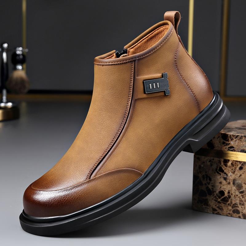 Autumn Winter Zipper Designer Ankle Boots for Men Solid Color Fashion Casual Work Shoes Male High Quality Cow Leather Boots Man